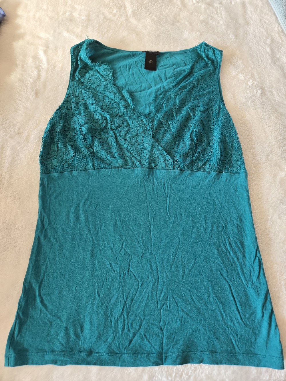Ann Taylor Teal Lace-Trim Sleeveless Tank